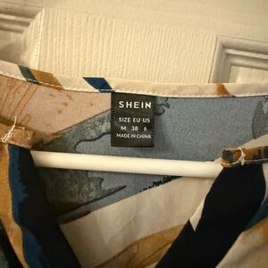 SHEIN Artistic Patterned Top in Blue and Tan